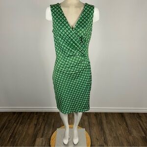 Smashed Lemon Green Geometric Midi Dress S Wrap Front Ruched NWT ❤️